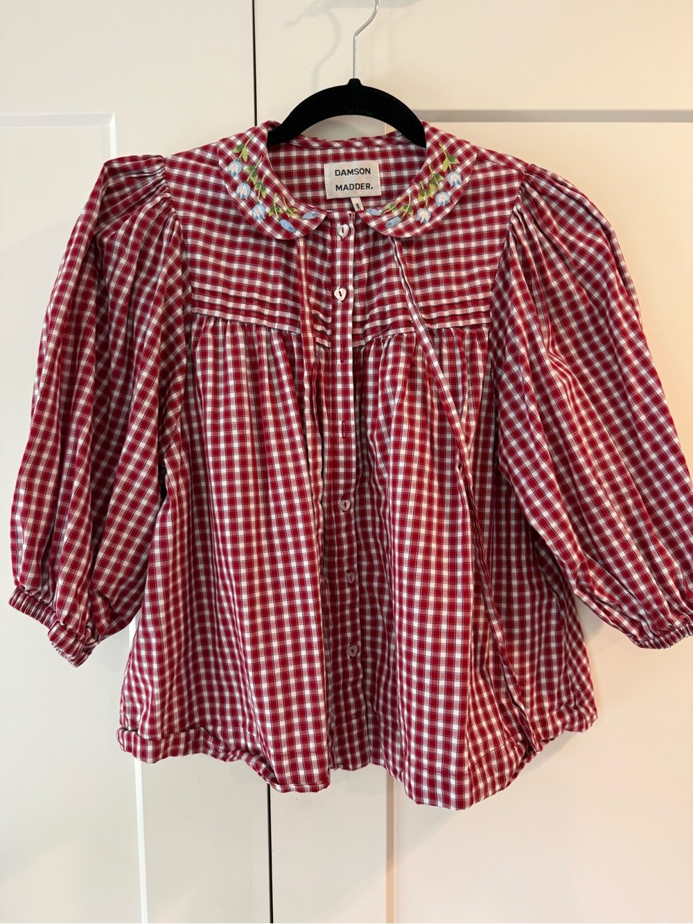 Damson Madder Red Gingham Collared Blouse